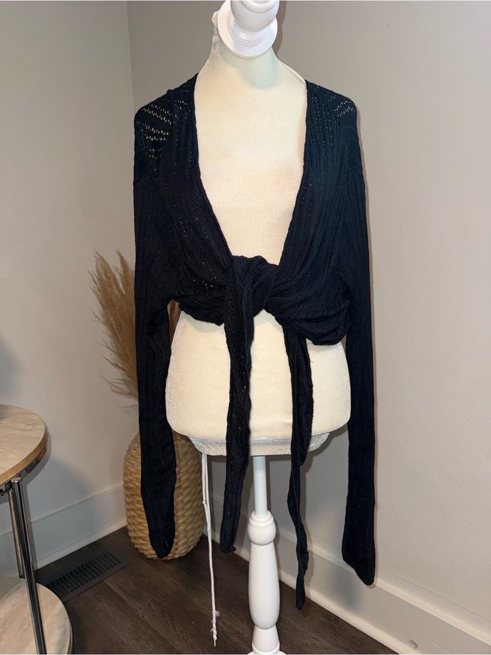 Fashion Bug Black Tie-Front Lightweight Knit Cardigan
